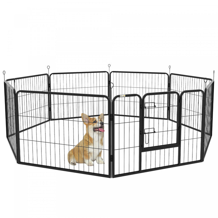 Pawhut Dog Playpen, Heavy-duty Metal Puppy Play Pen, Pet Exercise Fences For Outside And Indoor, Diy Design With Door For Multiple Dogs, 8 Panels, 23.5\"h