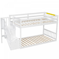 Liam Floor Bunk Bed with Ladder and Storage,Twin over Twin,White Twin Bed 