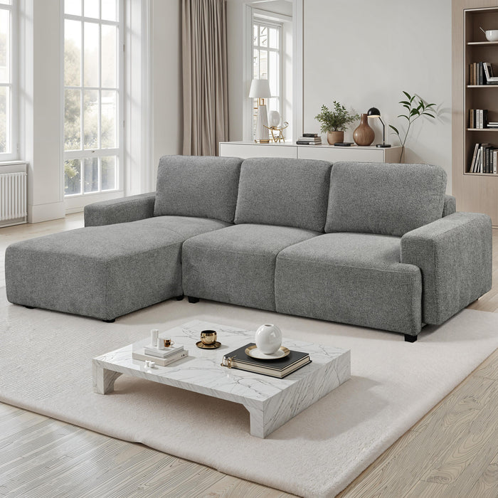 Cleo 2-Piece Textured Weave Sleeper Sectional with Storage Chaise and Block Arms - Grey