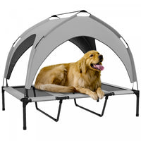 Pawhut Elevated Dog Bed With Canopy, Cooling Dog Cot Bed For Camping, Portable Raised Pet Cot With W