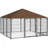 Pawhut Dog Run, 6.9' X 6.9' X 5' Outdoor Dog Kennel With Canopy, Rotating Bowls, Door For Backyard &