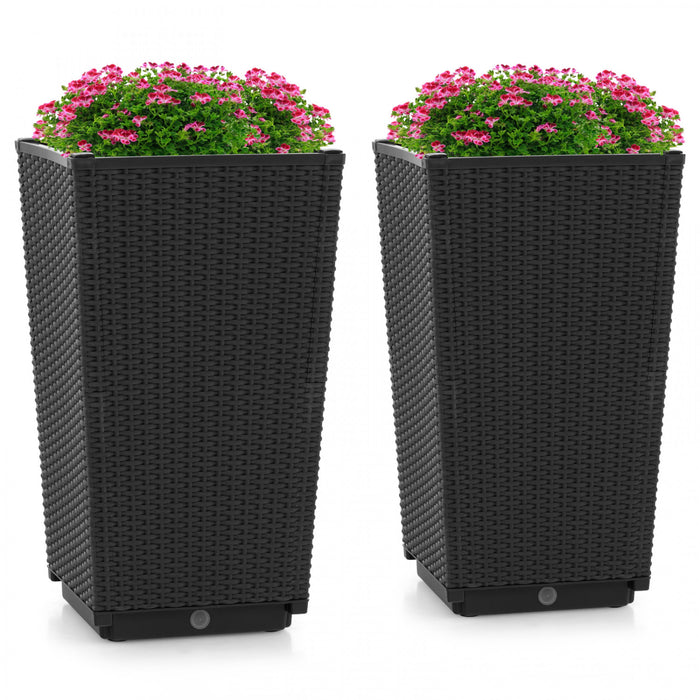 Costway 2pcs Outdoor Wicker Flower Pot 22.5\"tall Planters With Drainage Hole Black