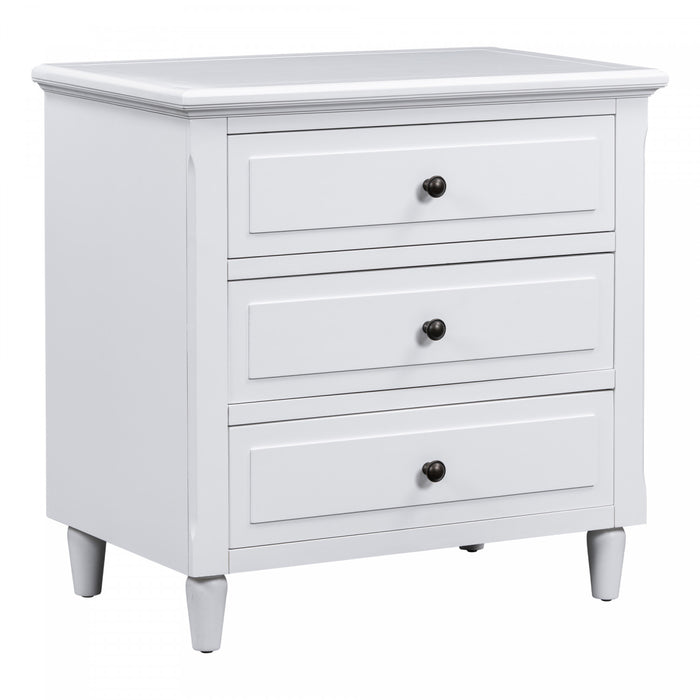 U_Style 28 Inch Painted Nightstand with 3 Smooth-Glide Drawers and Rubberwood Legs, White