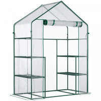 Outsunny 3-tier Mini Greenhouse, Walk-in Greenhouse, Garden Hot House With 4 Shelves, Roll-up Door A