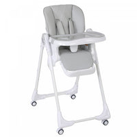 Qaba Baby High Chair, Foldable Dining Booster Seat with Adjustable Seat Height, Backrest, Footrest and Tray, Removable Double Tray, Wheels for Babies 6-36 Months, Light Grey
