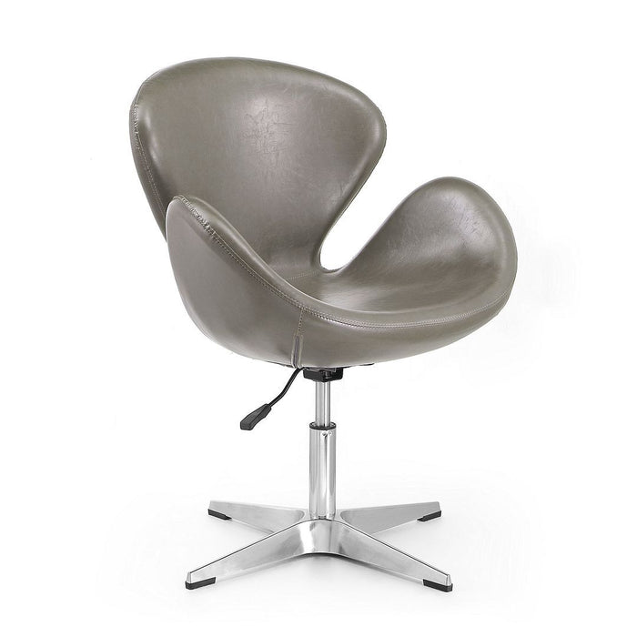 Manhattan Comfort Raspberry Polished Chrome Faux Leather Adjustable Swivel Chair - Pebble