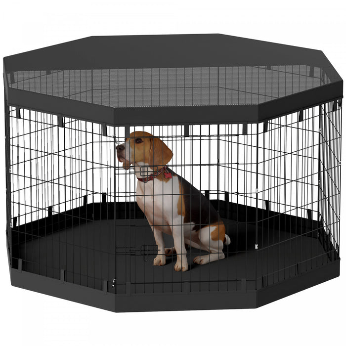 Pawhut Dog Playpen, 8 Panels Foldable Dog Pen With Waterproof Bottom Pad, Sunproof Top Cover, 36\"h Dog Fence For Indoor Outdoor, For Medium Small Dogs And Pets