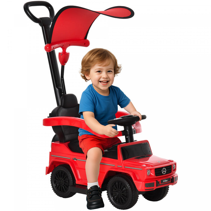 Aosom Mercedes-benz G350 Licensed Push Car, 3-in-1 Toddler Car Stroller Sliding Car, Baby Walker Foot To Floor Slider With Horn, Steering, Foot Rest, Seat Storage, Red