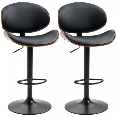 HOMCOM Bar Stools Set of 2 with Curved Back and Footrest
