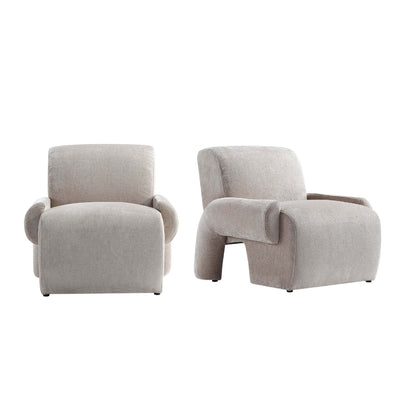 Verandah Mid-Century Modern Chenille Lounge Chair in Beige - Set of 2 | Fauteuil lounge en chenille beige style mid-century modern Verandah - Lot de 2
