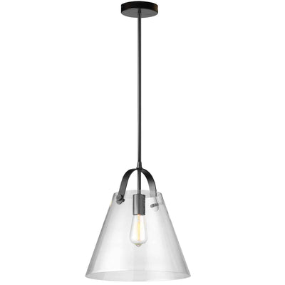 Dainolite Polly 1 Light Pendant Medium Matte Black Finish Clear Glass Lamp|Luminaire suspendu moyen Polly de Dainolite en verre transparent, avec fini noir mat et 1 ampoule