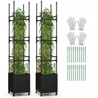 Costway 2 Pcs Raised Garden Bed With Trellis And Wheels Self-watering Planter Box With 3 Heights