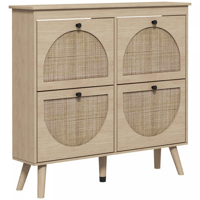 HOMCOM Shoe Storage Cabinet, Narrow Shoe Cabinet with 4 Flip Drawers, Oak