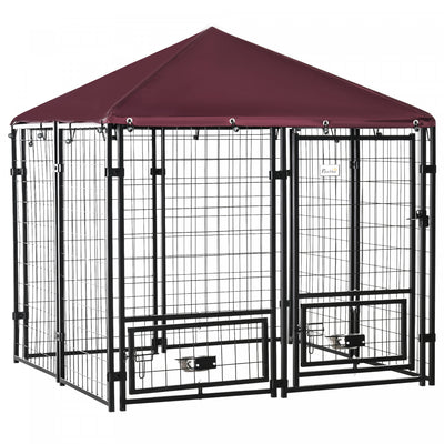 Pawhut Outdoor Dog Kennel, Welded Wire Steel Fence, Lockable Pet Playpen Crate, With Water-, Uv-resi|Pawhut Niche Pour Chien A L'exterieur, Cloture En Acier Soude, Parc Pour Animaux Verrouillable, Avec