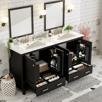 Madeline 60 Inch Double Sink Bathroom Vanity with Ceramic Basins and Smart Storage,Black