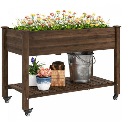 Outsunny Raised Garden Bed, Elevated Wooden Planter Box, Carbonized