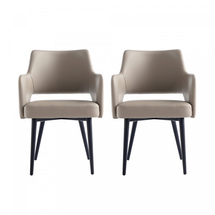 Tremont Modern Vegan Leather Metal Armchair in Taupe - Set of 2