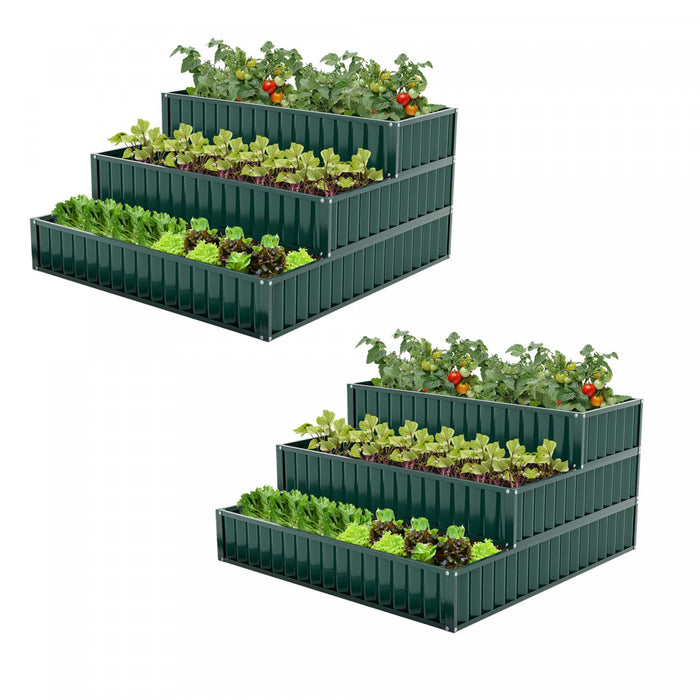 Costway 2 Pcs 3-tier Raised Garden Bed,47\" X 47\" X 24\" Metal Outdoor Elevated Planter Box Green