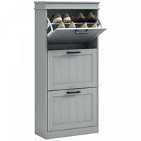 HOMCOM Narrow Shoe Cabinet with Flip Drawers Adjustable Shelf, Grey