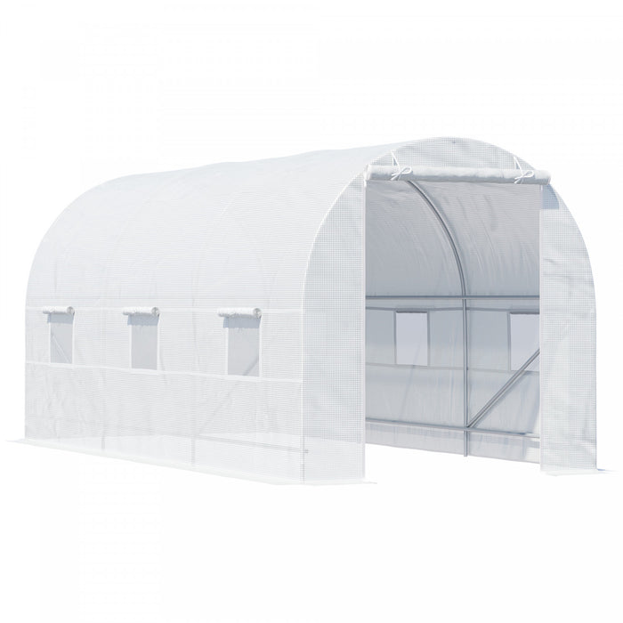Outsunny 14.8x6.6x6.6ft Walk-in Tunnel Greenhouse Portable Garden Plant Growing Warm House With Door And Ventilation Window White