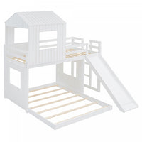 Marico Twin Over Solid Wood Full Bunk Bed With Slide, Playhouse Design - White