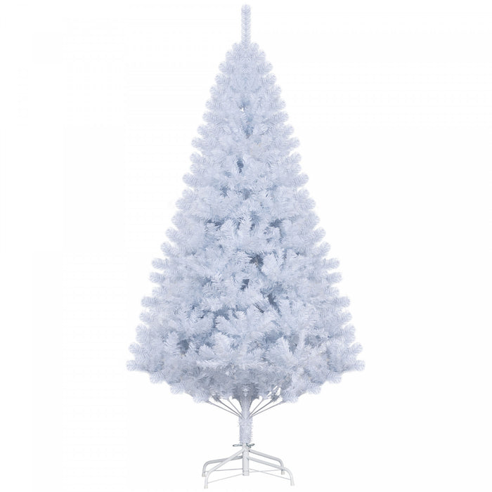 HOMCOM 6' Artificial Christmas Tree with 928 Branch Tips Metal Stand White