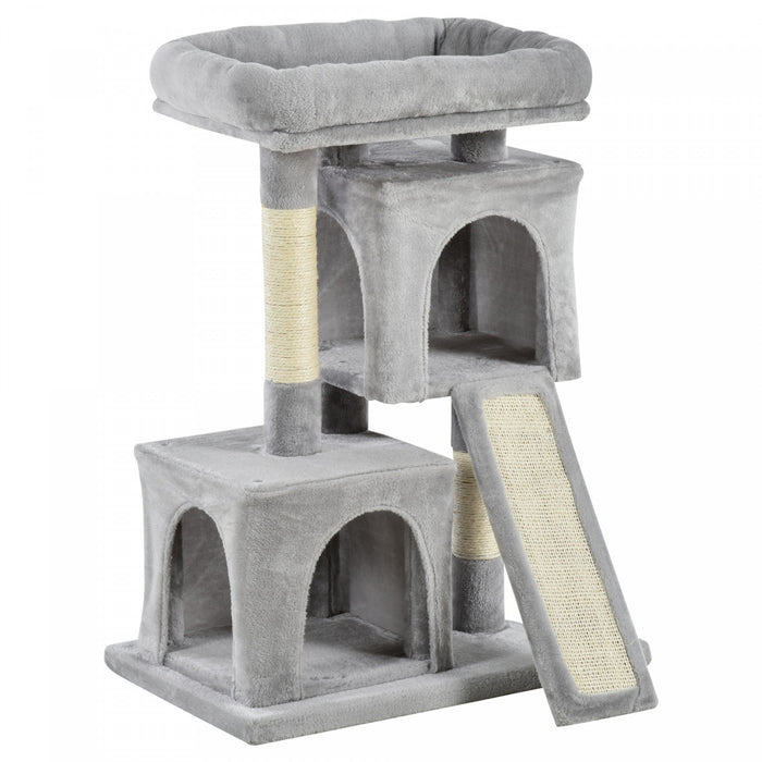 Pawhut Plush Cat Tree Tower Activity Center With Sisal Scratching Post Scratching Board Perch Condo, Light Grey
