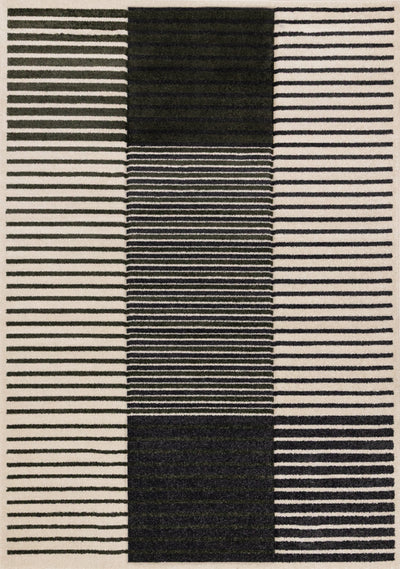 Maverick Green Black White Modern Striped Design Rug, 5'3" x 7'7" Indoor Area Rug | Tapis Maverick vert, noir et blanc a rayures modernes, 5'3" x 7'7"