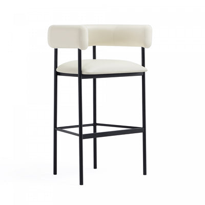 Onda Contemporary Vegan Leather Metal Upholstered Barstool in Ivory | Tabouret de bar contemporain Onda en cuir vegetalien et metal, rembourre, coloris ivoire