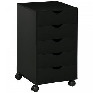 Homcom 5 Drawer File Cabinet Storage Organizer With Wheels, Black