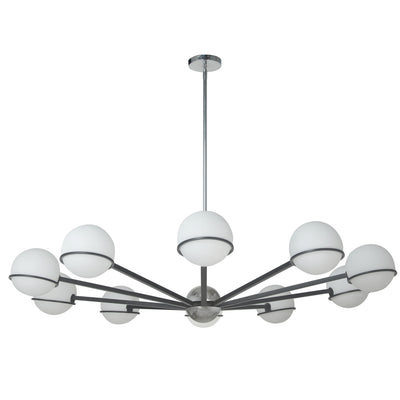 Dainolite Sofia 10 Light Chandelier Matte Black/Polished Chrome White Opal Glass Lamp|Lustre Sofia de Dainolite en verre blanc opale, avec fini noir mat et chromé poli et 10 ampoules