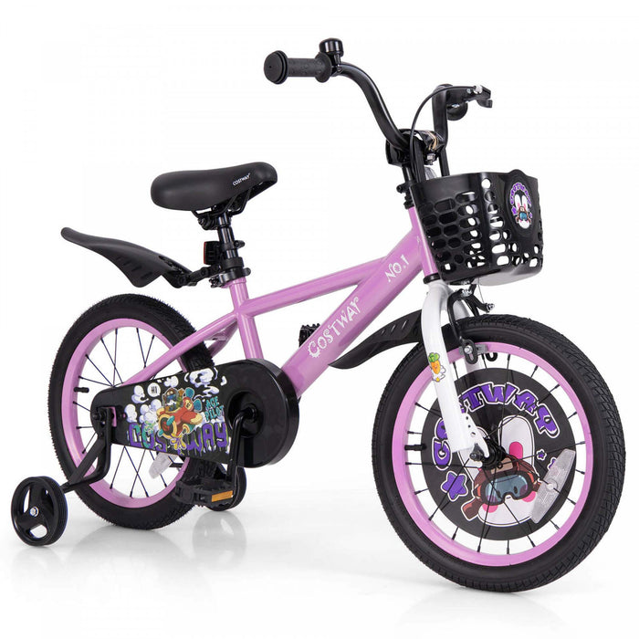 Costway 16\" Kid's Bike For 4-7 With Height-adjustable Handlebar & Saddle Handbrake Purple