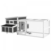 PawHut Wooden Chicken Coop for 6 Chickens, Rabbit Hutch with Large Run, Outdoor Poultry Cage Duck Coop Hen House with Nesting Box, Tray, Windows, Dark Grey