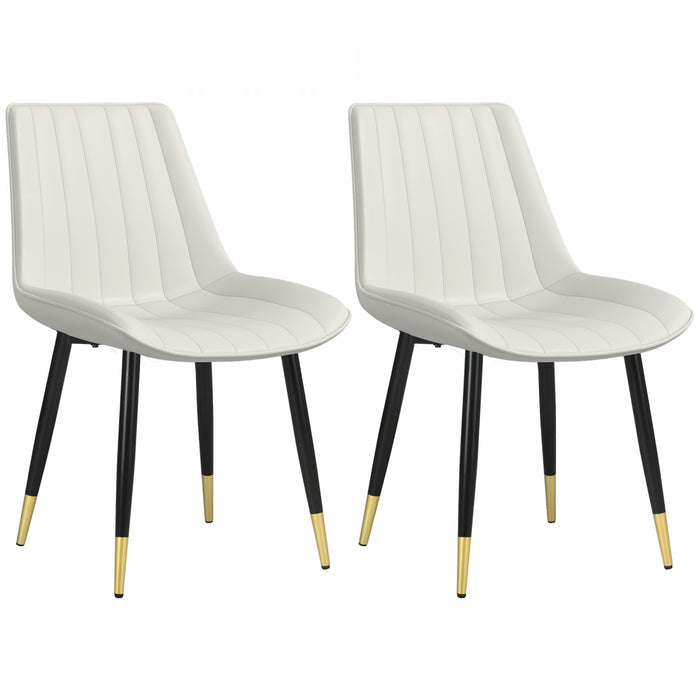 HOMCOM Dining Chairs Set of 2, PU Leather Upholstered Kitchen Chair, Cream