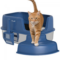 PawHut Stainless Steel Cat Litter Box, High Sided Cat Litter Box with Scoop for Kittens, Anti-Leakage, Easy to Clean, Odor Control Design, Navy Blue