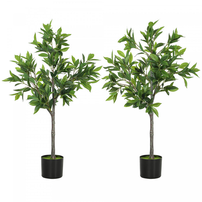 HOMCOM Set of 2 Fake Plants with 345 Leaves, Lifelike Laurel Trees, Green