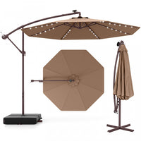 Costway Patio 10FT Hanging Offset Umbrella 32 LED Lights Sand Bag Outdoor Cross Base