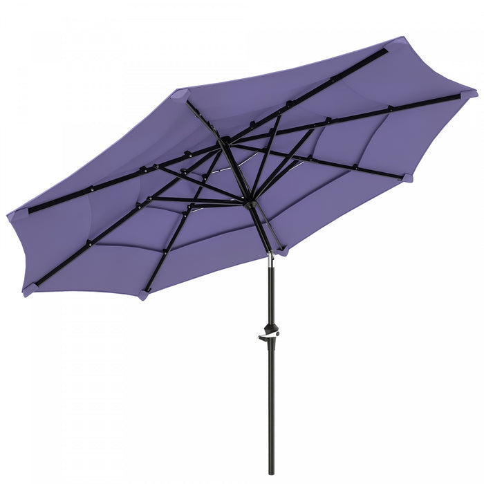 Outsunny 10.7ft Patio Umbrella, 4 Tiers Parasol With Crank, 8 Ribs, Purple