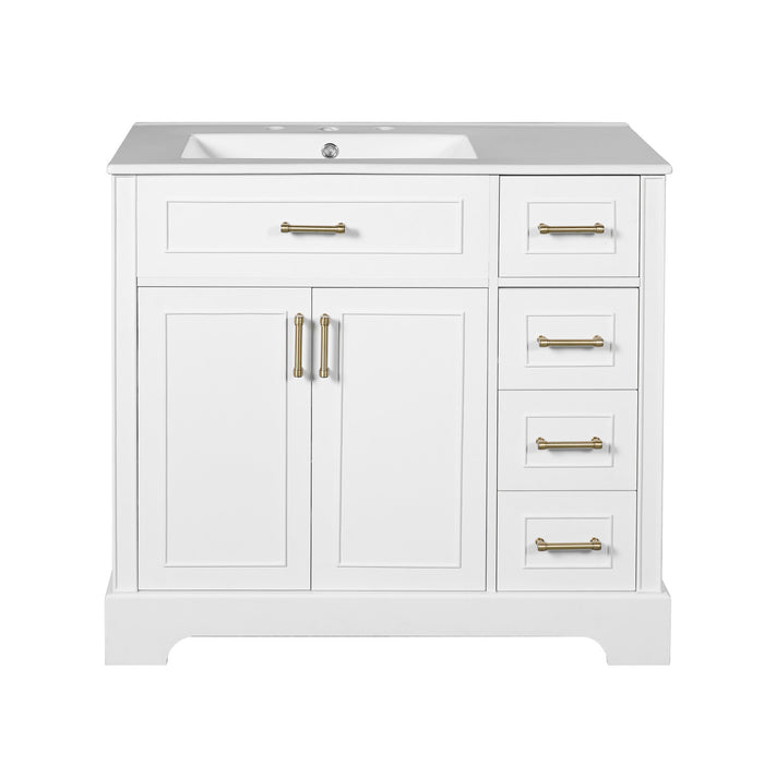 Paul 36\" Solid Wood Bathroom Vanity With Ceramic Sink - White