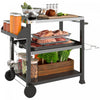Outsunny 3 Shelf Outdoor Grill Cart with Stainless Steel Tabletop, Side Handle, 32" x 20.5" Multifunctional Pizza Oven Stand, Movable Food Prep Table on Wheels, Black