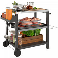 Outsunny 3 Shelf Outdoor Grill Cart with Stainless Steel Tabletop, Side Handle, 32