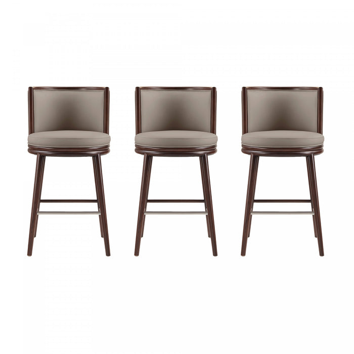 Evalyn Modern Wood Upholstered Barstool in Taupe - Set of 3