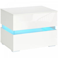 HOMCOM LED Nightstand Bedside Table with Drawers LED Light White