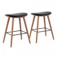 LumiSource Saddle Black Faux Leather Mid-Century Modern Counter-Height Stool - Set of 2