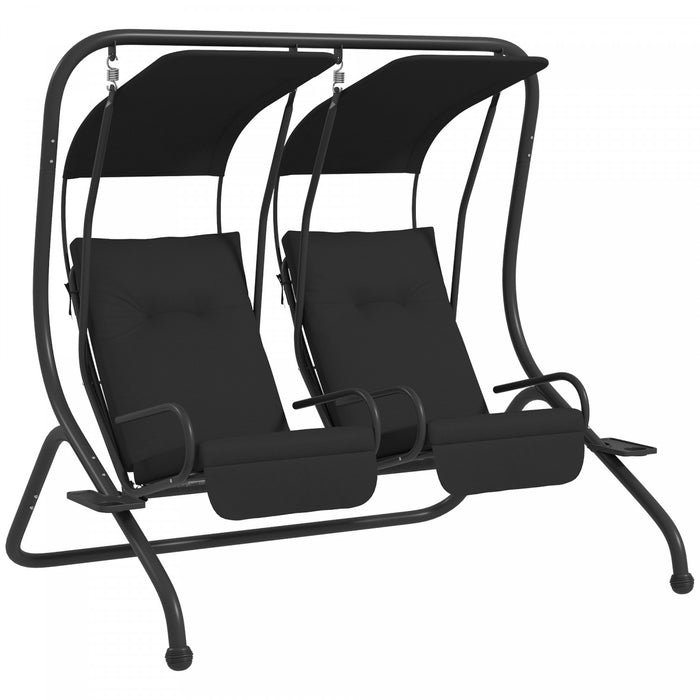 Outsunny 2-seat Patio Swing Chair W/ Removable Canopy & Cup Holders, Black