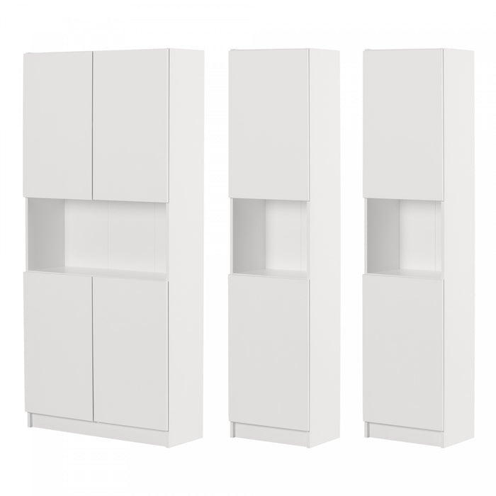 Liora Set Of Bookcase And 2 2-door Narrow Bookcases - Pure White 