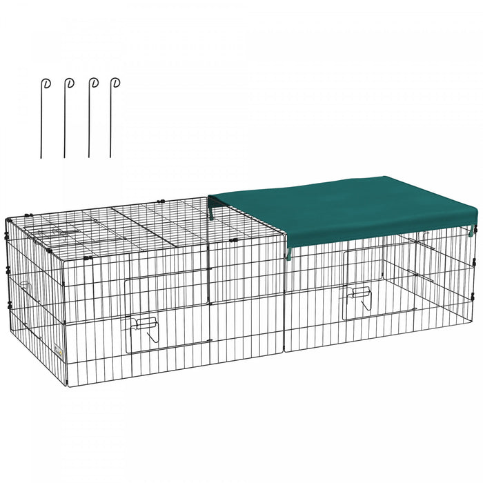 Pawhut 73\" Small Animal Cage, Pet Playpen For Chicken, Rabbits, Chinchillas, Outdoor Small Animal Playpen With Flat Roof, Green