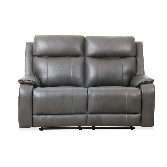 Marlow 60 in. Leather Match Power Reclining Loveseat with USB/USB-C - Charcoal