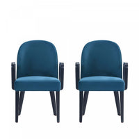 Hillman Modern Wood Upholstered Armchair in Blue - Set of 2 Dining Chair
