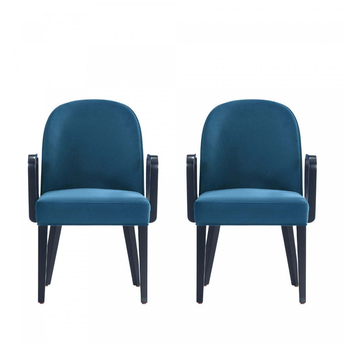 Hillman Modern Wood Upholstered Armchair in Blue - Set of 2 Dining Chair